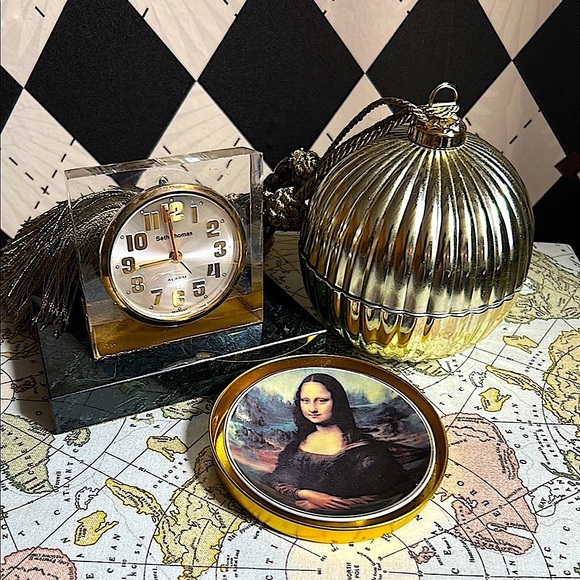 Vintage Marble Seth Thomas Desk Mantle Clock Green Marble & Lucite Mid-Century - Picture 10 of 16